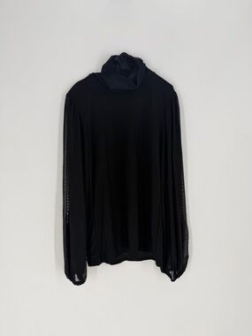 Ganni Dot Mesh Sheer Balloon Sleeve Black Top